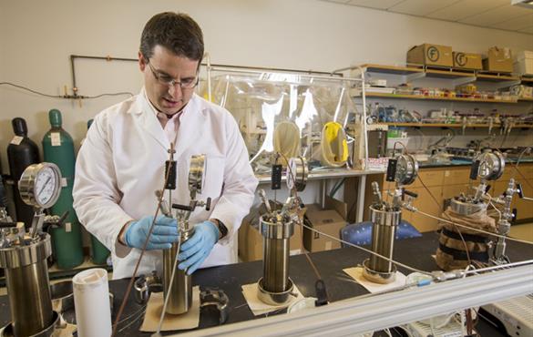 Giammar's new research quantifies the rate at which carbon dioxide can covert to an inert mineral when injected into underground basalt flows. (Photo: Joe Angeles/Washington University)