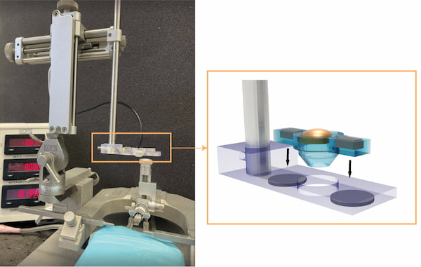 The FUS transducer, created in-house using a 3D printer, costs about $80 to fabricate. It can be integrated with a commercially available stereotactic frame to precisely target a mouse brain. (Credit: Chen lab)