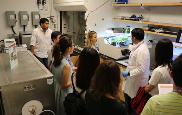 Washington University engineers hosted some 300 attendees of the International Aerosol Conference in a visit to the Danforth Campus earlier this month. Here, they're touring the Aerosol and Air Quality Research Lab in Brauer Hall.