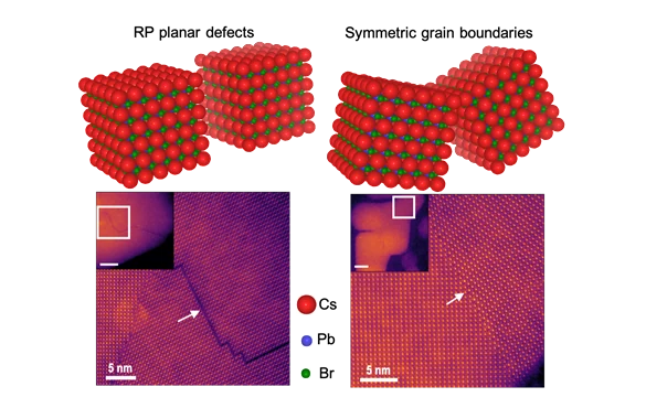 Using atomic-resolution electron microscopy, Arashdeep Singh Thind, a graduate student in Rohan Mishra's lab, studied grain boundaries in crystals (see arrows).