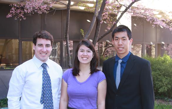(From left) Brett Baker, Grace Kuo and Eric Hsu, the Class of 2015 Valedictorians for the School of Engineering & Applied Science.