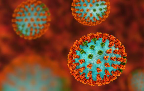 The strain of influenza virus H3M2 strain. This 3D illustration shows surface glycoprotein spikes hemagglutinin (orange) and neuraminidase (green). (Image: Shutterstock)