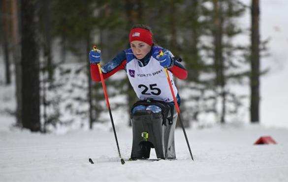 Paralympic champion Kendall Gretsch won the opening women's biathlon race of the Vuokatti World Cup © • Kimmo Rauatmaa
