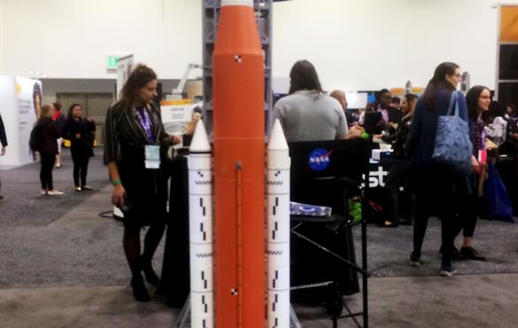 A display of a rocket at the SWE annual conference. Photo courtesy WashU SWE.