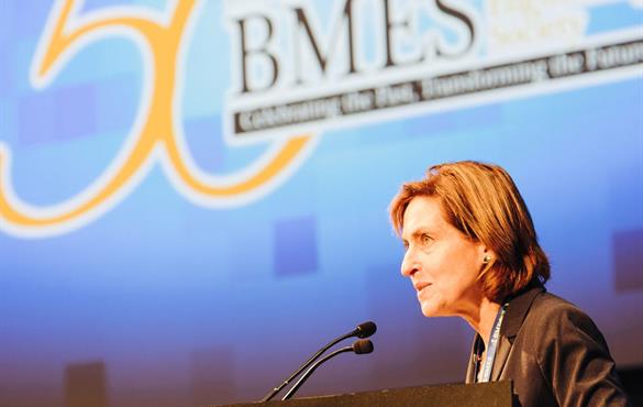 Lori Setton speaks at the 2018 Biomedical Engineering Society's annual meeting in Atlanta.